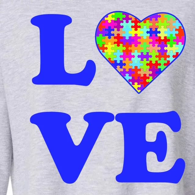 Autism Awareness Love Heart Puzzle Pieces Cropped Pullover Crew