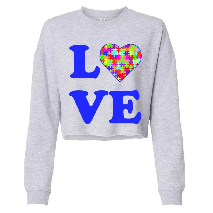 Autism Awareness Love Heart Puzzle Pieces Cropped Pullover Crew