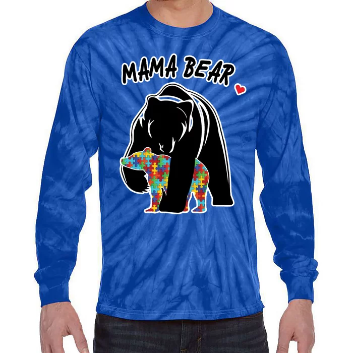 Autism Awareness Moma Bear Tie-Dye Long Sleeve Shirt