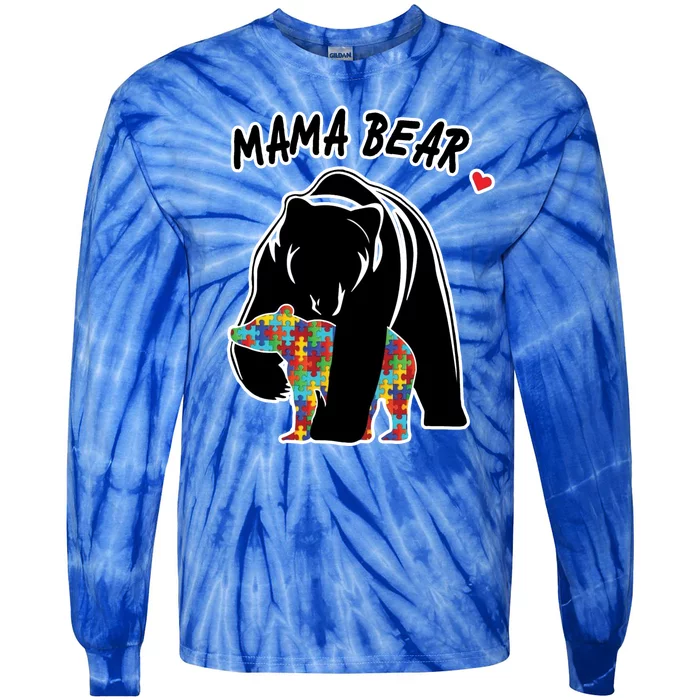 Autism Awareness Moma Bear Tie-Dye Long Sleeve Shirt