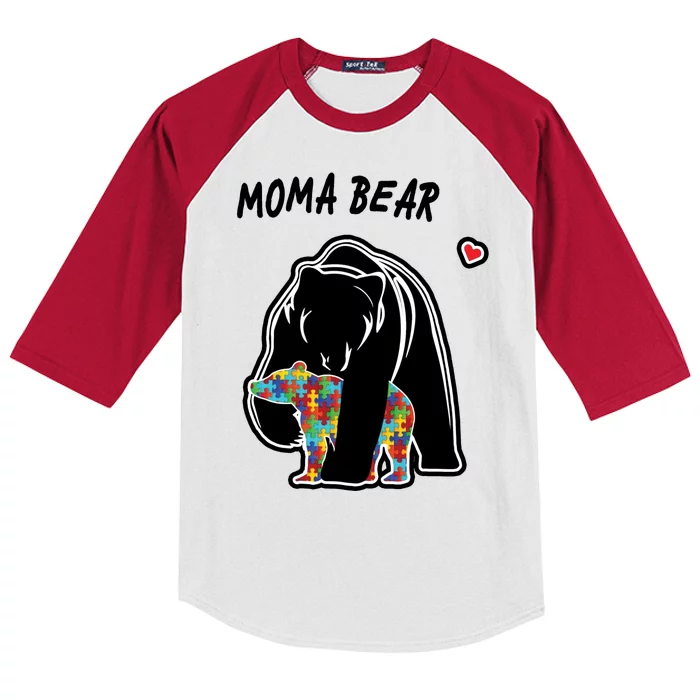 Autism Awareness Moma Bear Kids Colorblock Raglan Jersey