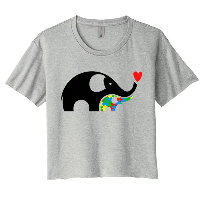 Autism Awareness Mother Baby Elephant Women's Crop Top Tee