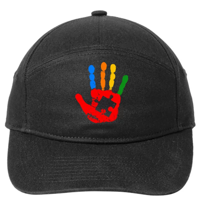 Autism Awareness Painted Hand Puzzle Piece 7-Panel Snapback Hat