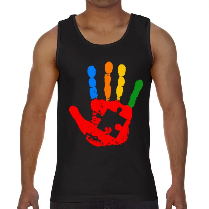 Autism Awareness Painted Hand Puzzle Piece Comfort Colors® Tank Top