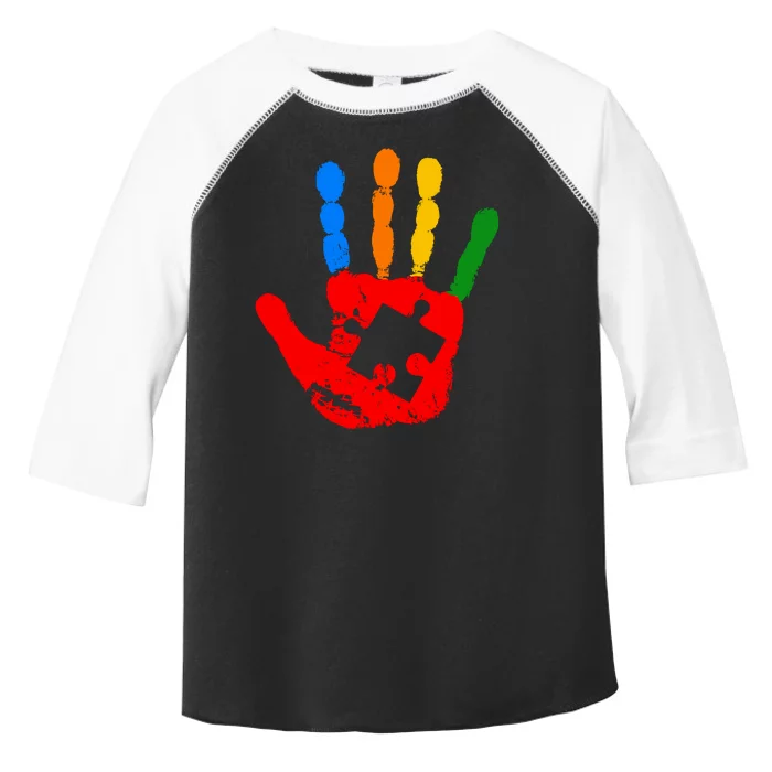 Autism Awareness Painted Hand Puzzle Piece Toddler Fine Jersey T-Shirt