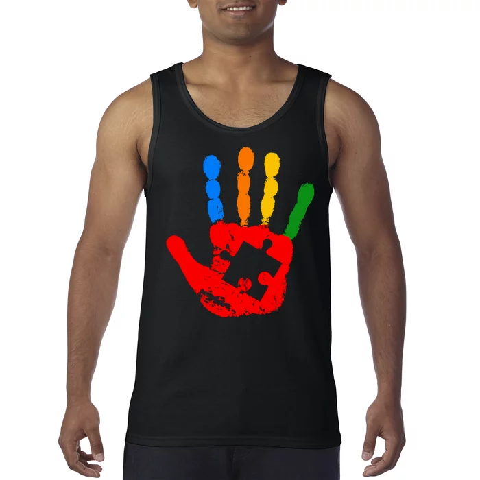 Autism Awareness Painted Hand Puzzle Piece Tank Top