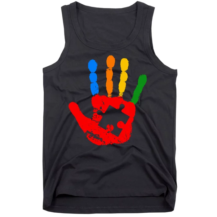 Autism Awareness Painted Hand Puzzle Piece Tank Top