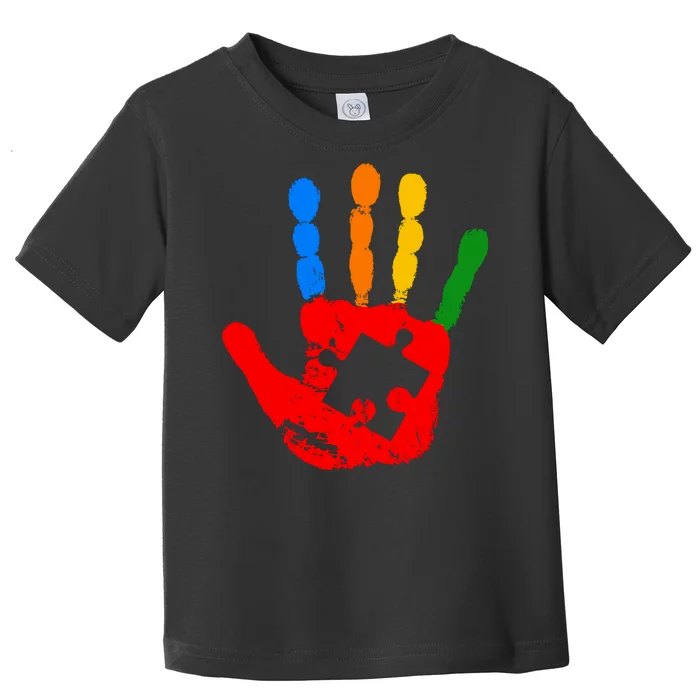 Autism Awareness Painted Hand Puzzle Piece Toddler T-Shirt