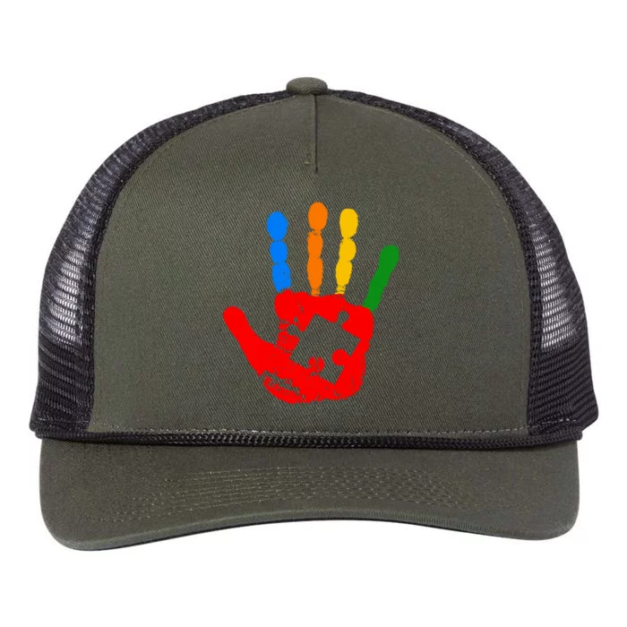 Autism Awareness Painted Hand Puzzle Piece Retro Rope Trucker Hat Cap