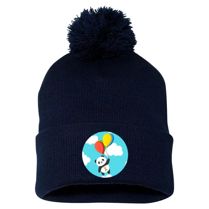 Autism Awareness Panda Bear Pom Pom 12in Knit Beanie