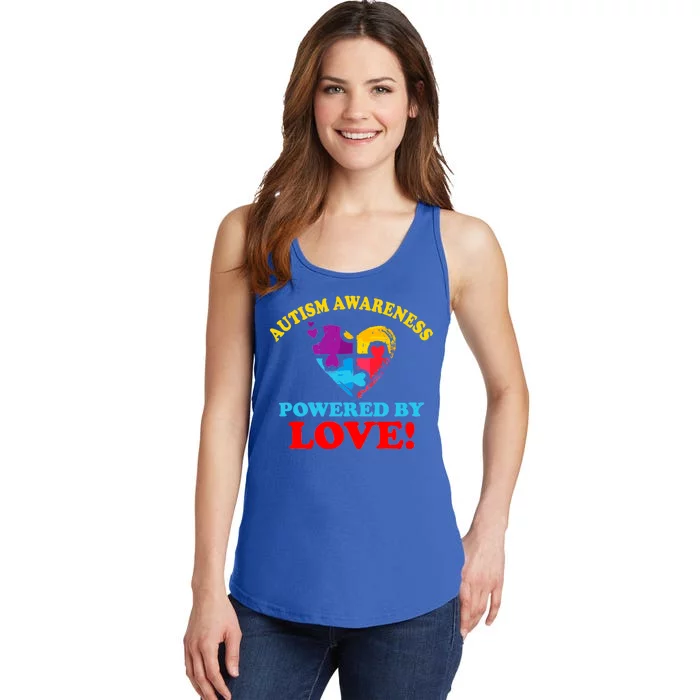 Autism Awareness Powered By Love Puzzle Heart Ladies Essential Tank