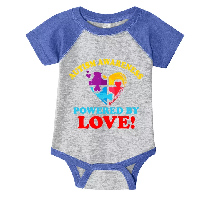 Autism Awareness Powered By Love Puzzle Heart Infant Baby Jersey Bodysuit