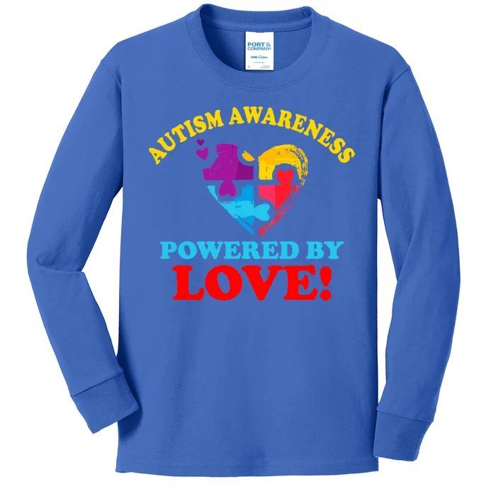 Autism Awareness Powered By Love Puzzle Heart Kids Long Sleeve Shirt