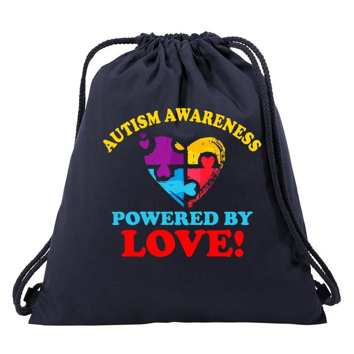 Autism Awareness Powered By Love Puzzle Heart Drawstring Bag