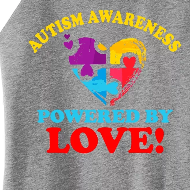 Autism Awareness Powered By Love Puzzle Heart Women’s Perfect Tri Rocker Tank