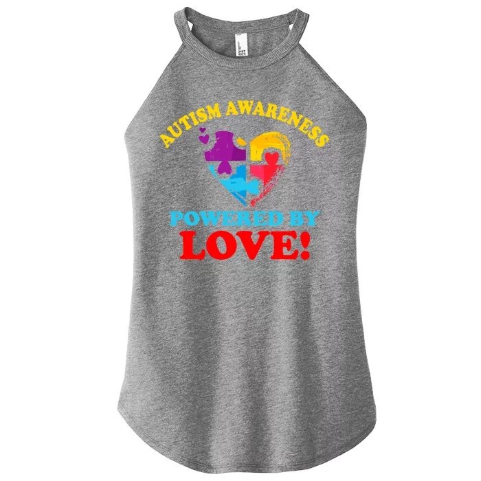 Autism Awareness Powered By Love Puzzle Heart Women’s Perfect Tri Rocker Tank