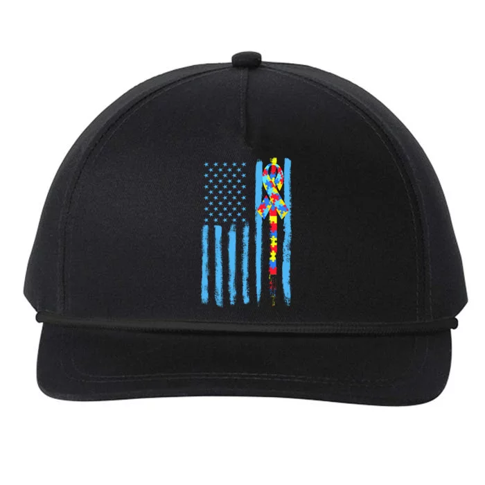 Autism Awareness Puzzle American Flag Snapback Five-Panel Rope Hat