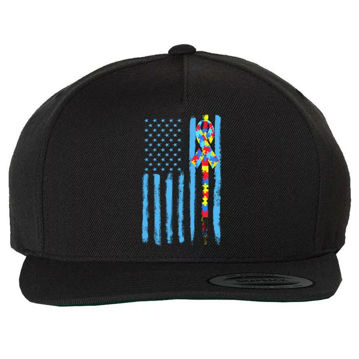 Autism Awareness Puzzle American Flag Wool Snapback Cap