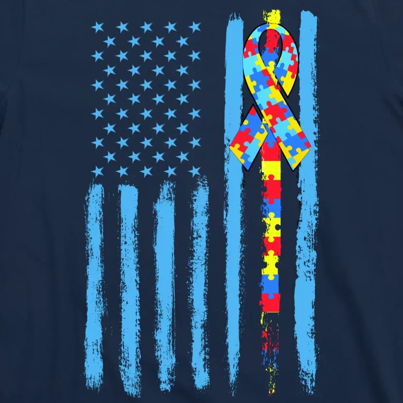 Autism Awareness Puzzle American Flag T-Shirt