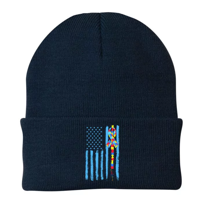 Autism Awareness Puzzle American Flag Knit Cap Winter Beanie