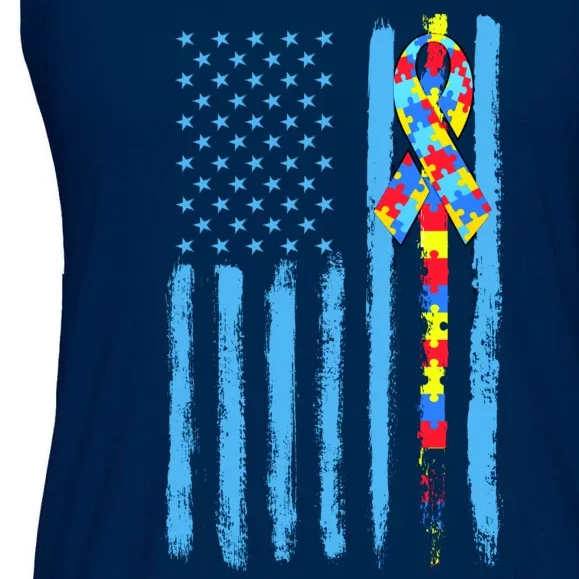 Autism Awareness Puzzle American Flag Ladies Essential Flowy Tank