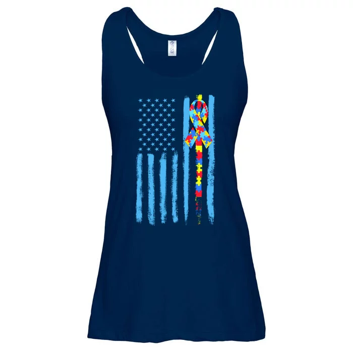 Autism Awareness Puzzle American Flag Ladies Essential Flowy Tank