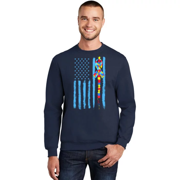 Autism Awareness Puzzle American Flag Tall Sweatshirt