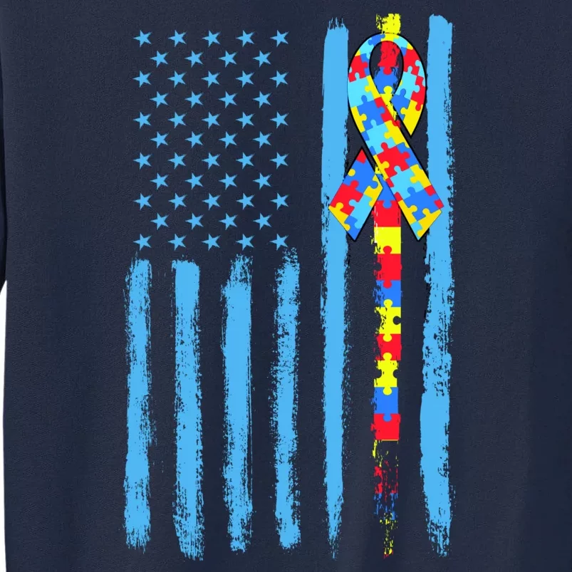 Autism Awareness Puzzle American Flag Tall Sweatshirt