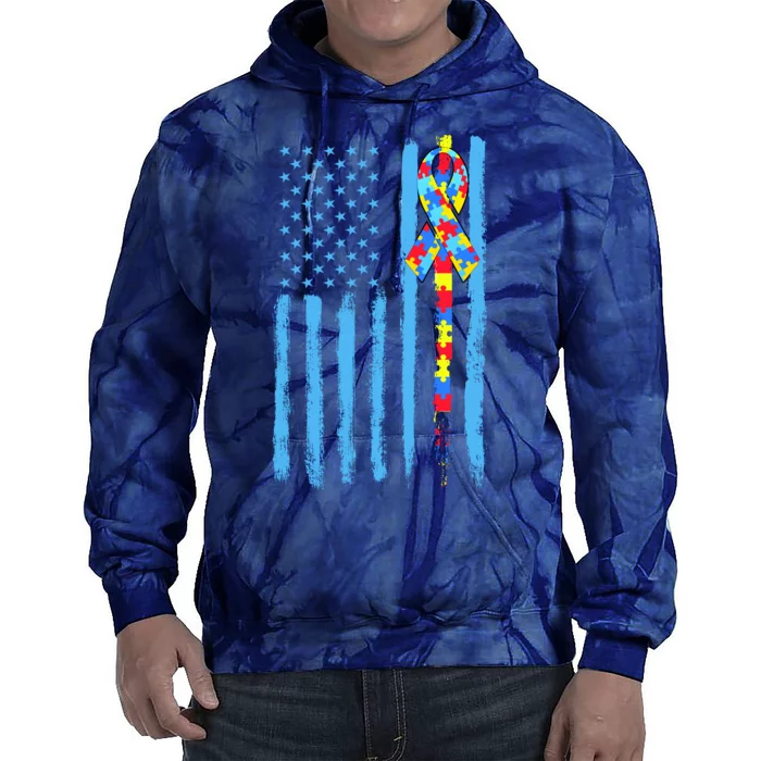 Autism Awareness Puzzle American Flag Tie Dye Hoodie