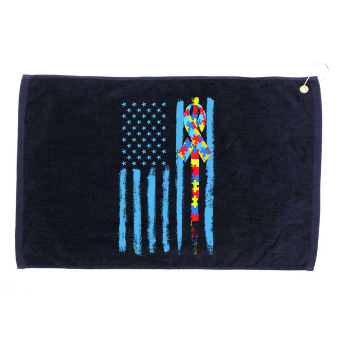 Autism Awareness Puzzle American Flag Grommeted Golf Towel