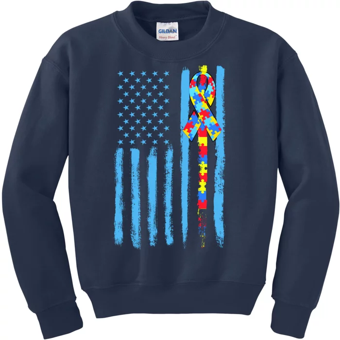 Autism Awareness Puzzle American Flag Kids Sweatshirt