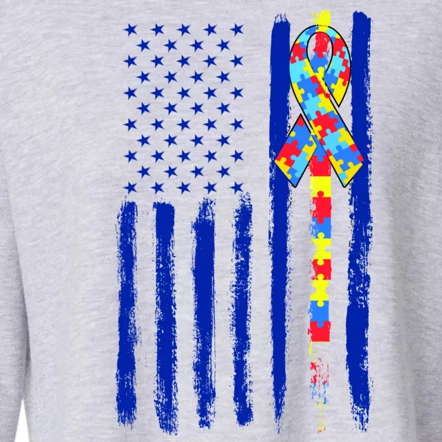 Autism Awareness Puzzle American Flag Cropped Pullover Crew