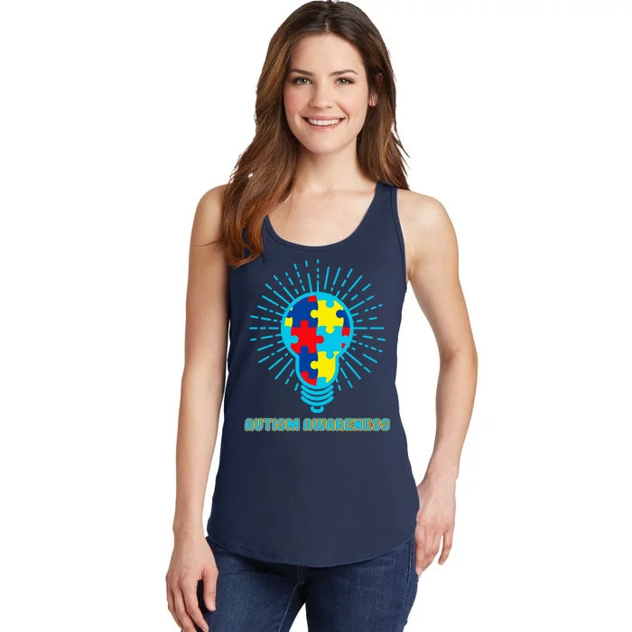 Autism Awareness Puzzle Light Bulb Ladies Essential Tank