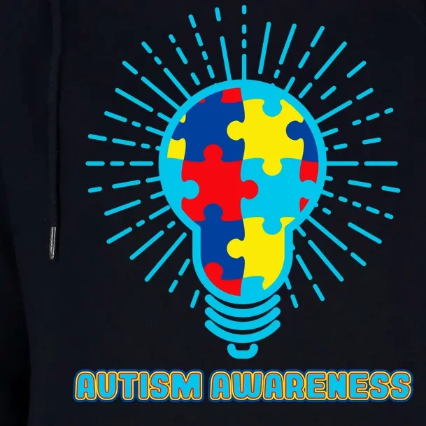 Autism Awareness Puzzle Light Bulb Womens Funnel Neck Pullover Hood