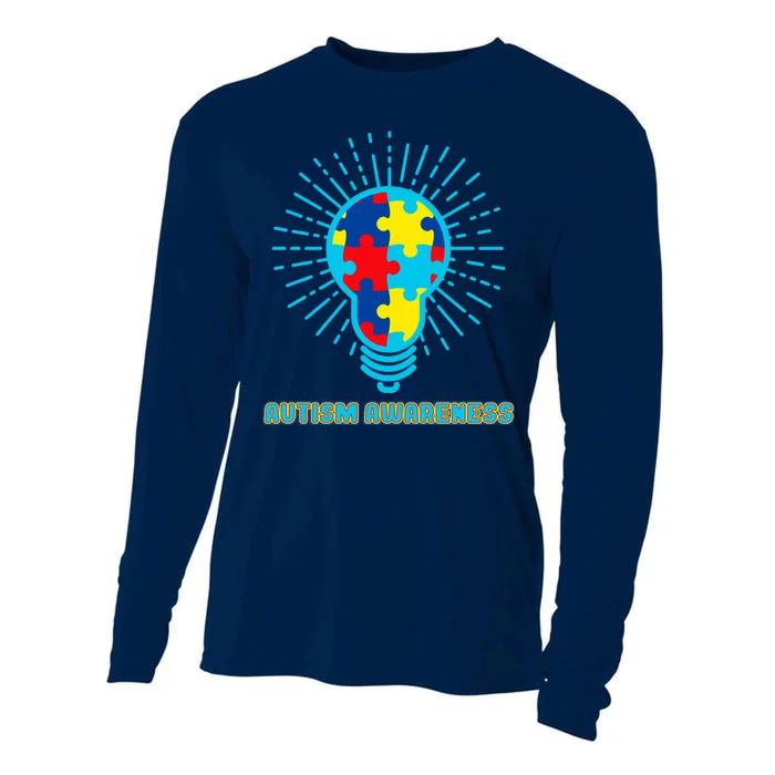 Autism Awareness Puzzle Light Bulb Cooling Performance Long Sleeve Crew