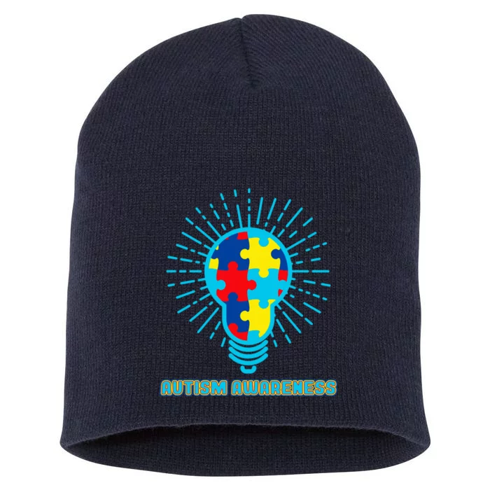 Autism Awareness Puzzle Light Bulb Short Acrylic Beanie