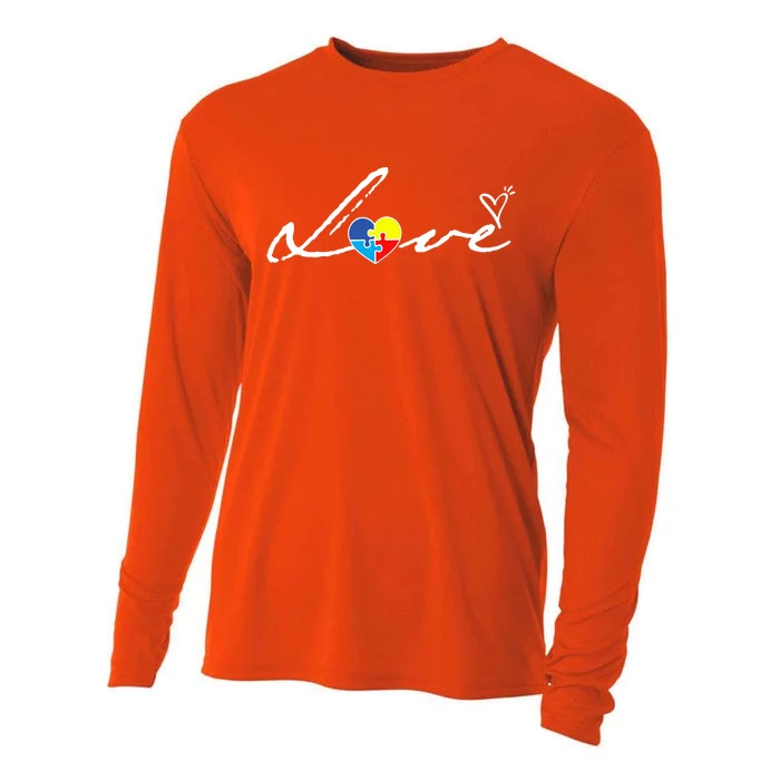 Autism Awareness Puzzle Piece Heart Cooling Performance Long Sleeve Crew