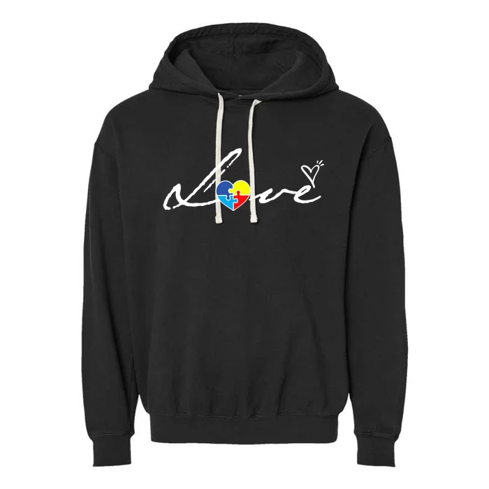 Autism Awareness Puzzle Piece Heart Garment-Dyed Fleece Hoodie