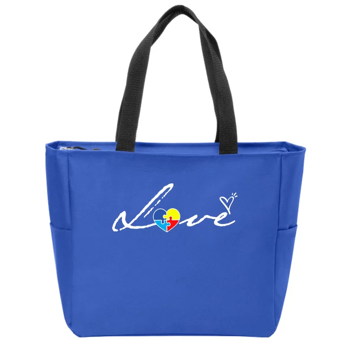 Autism Awareness Puzzle Piece Heart Zip Tote Bag