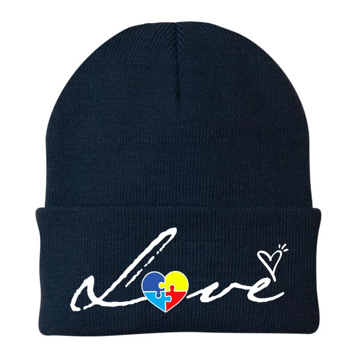 Autism Awareness Puzzle Piece Heart Knit Cap Winter Beanie