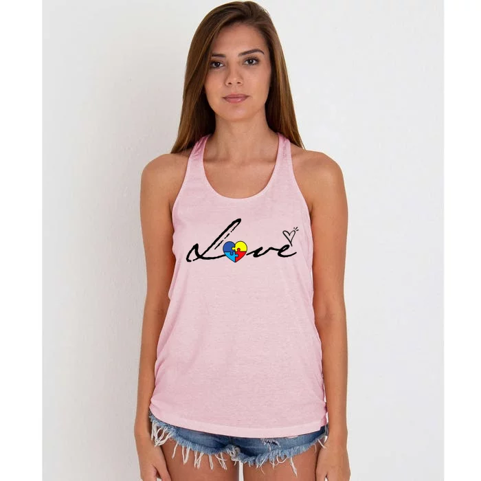 Autism Awareness Puzzle Piece Heart Women's Knotted Racerback Tank