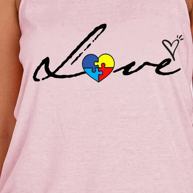 Autism Awareness Puzzle Piece Heart Women's Knotted Racerback Tank