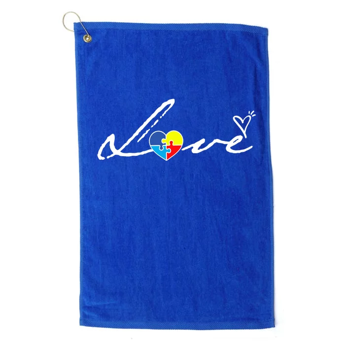 Autism Awareness Puzzle Piece Heart Platinum Collection Golf Towel