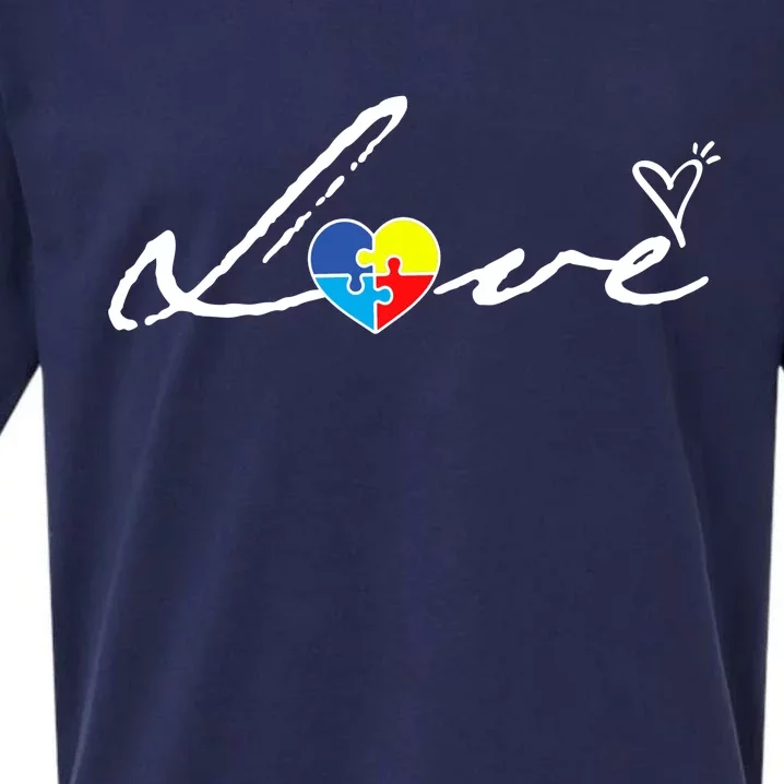 Autism Awareness Puzzle Piece Heart Sueded Cloud Jersey T-Shirt