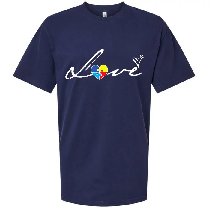 Autism Awareness Puzzle Piece Heart Sueded Cloud Jersey T-Shirt