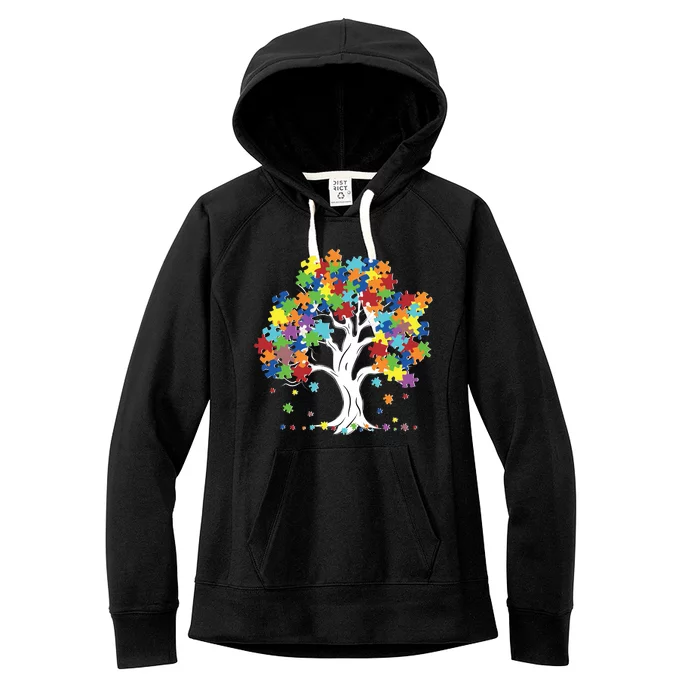 Autism Awareness Puzzle Piece Tree Women's Fleece Hoodie