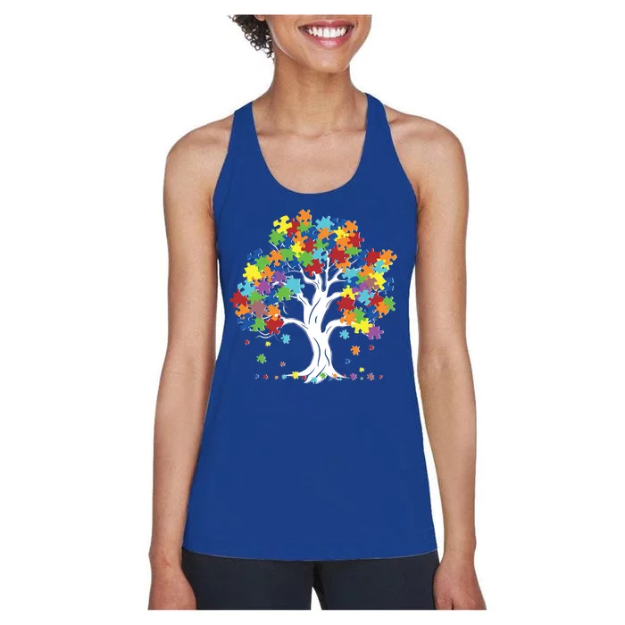 Autism Awareness Puzzle Piece Tree Women's Racerback Tank