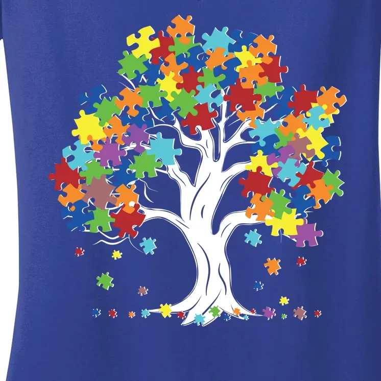 Autism Awareness Puzzle Piece Tree Women's V-Neck T-Shirt