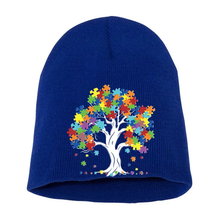 Autism Awareness Puzzle Piece Tree Short Acrylic Beanie