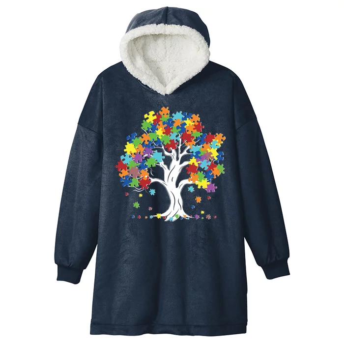 Autism Awareness Puzzle Piece Tree Hooded Wearable Blanket